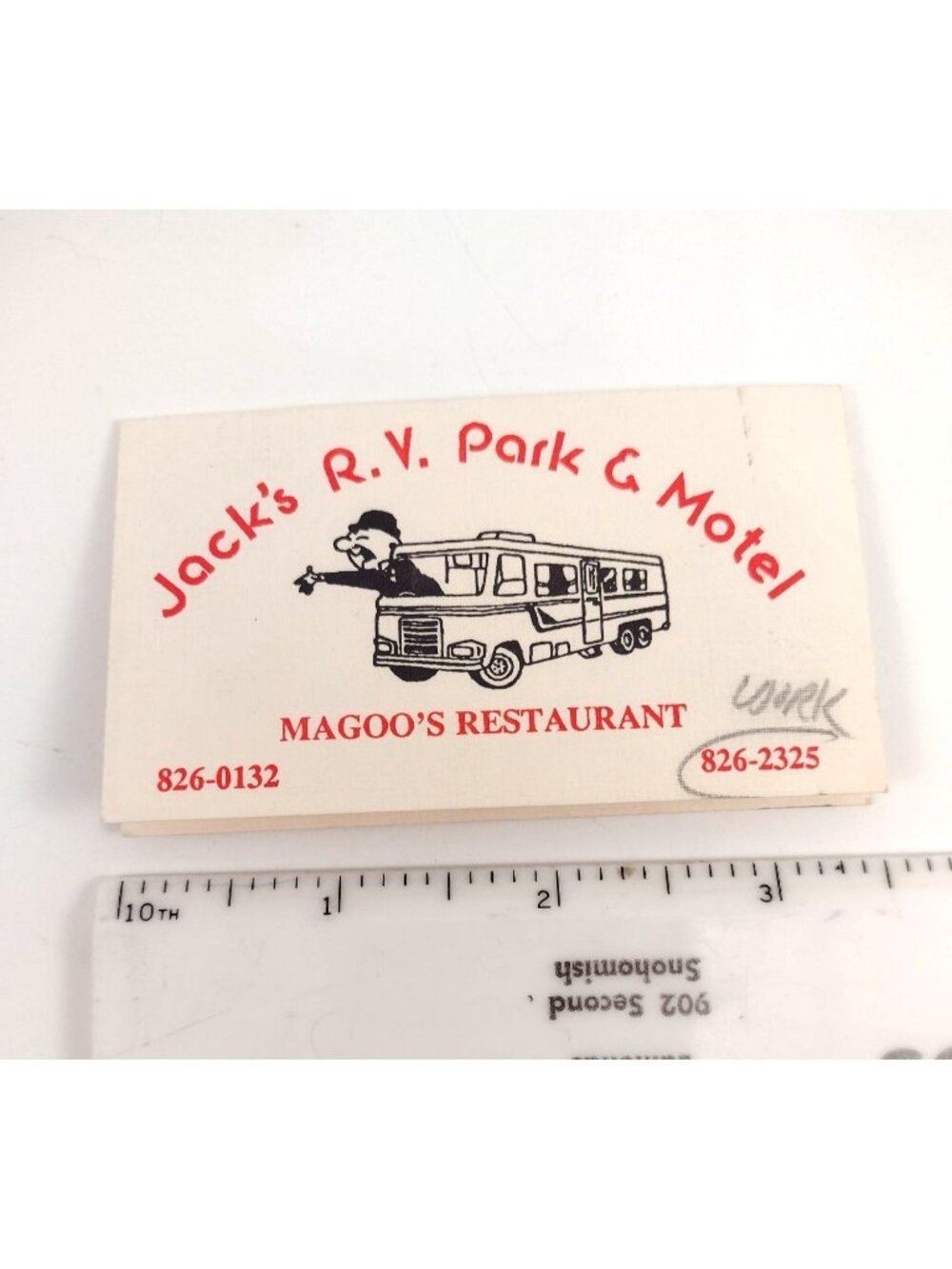 Vintage Jacks R.V. Park & Motel Conconully WA Business Card Magoos Restaurant